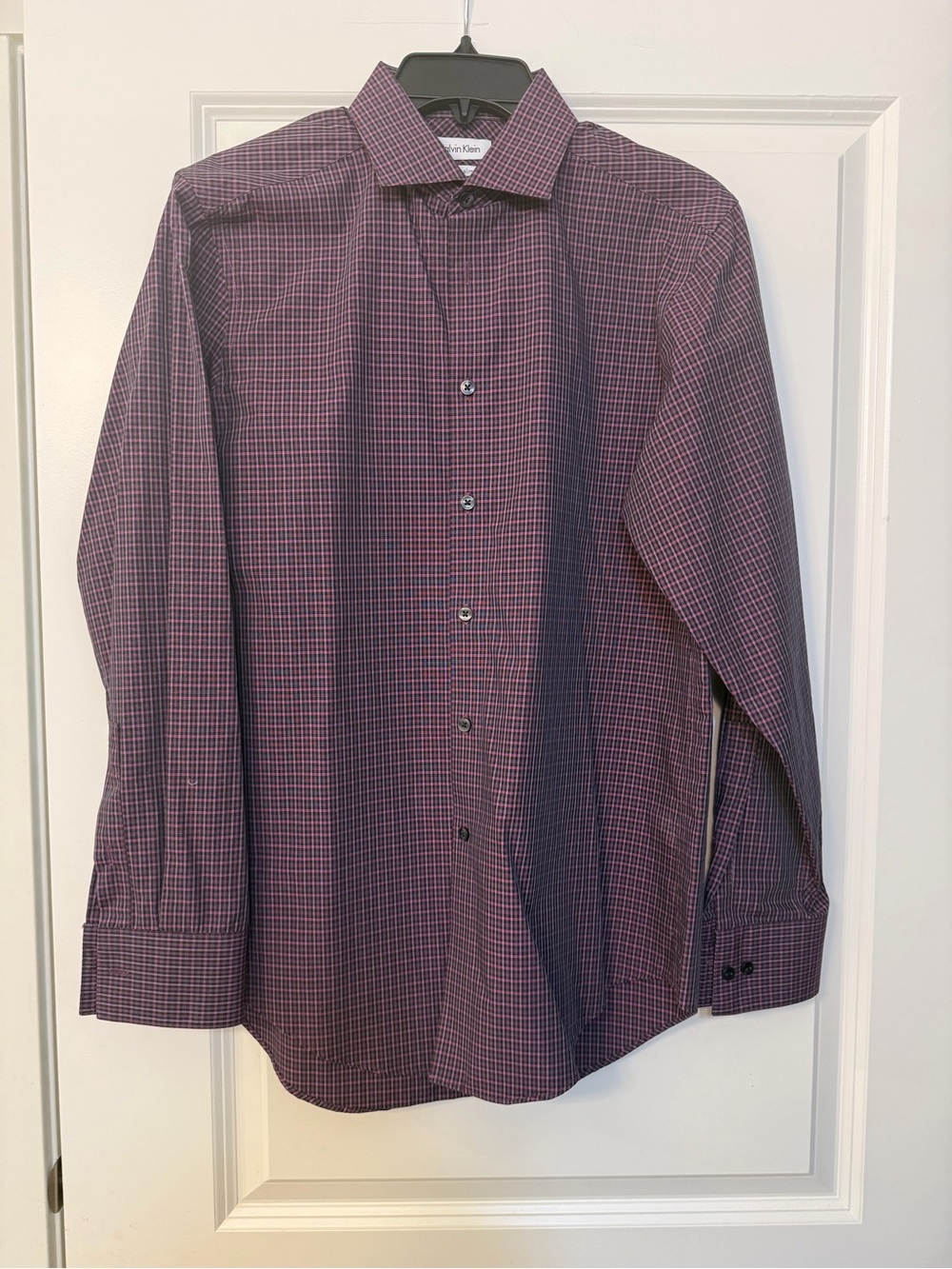 Calvin Klein Men's Burgundy and Black Micro-Check Dress Shirt